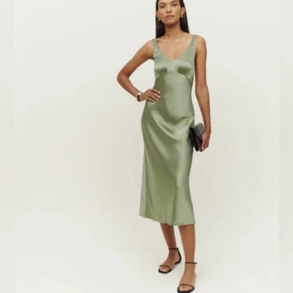 Reformation Daytona Silk Dress in Sage